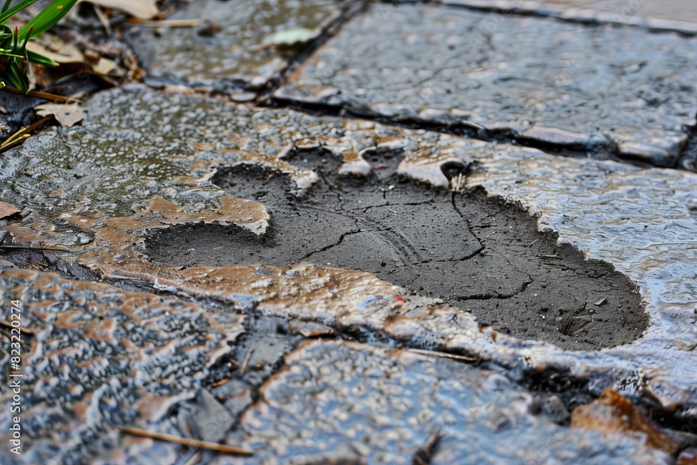 Fototapeta premium Puddle water ground sidewalk