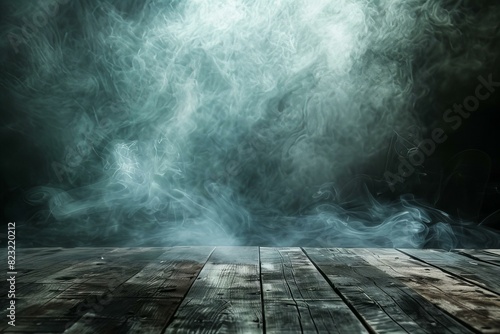 Smoke rising from burning wooden floor in dimly lit room