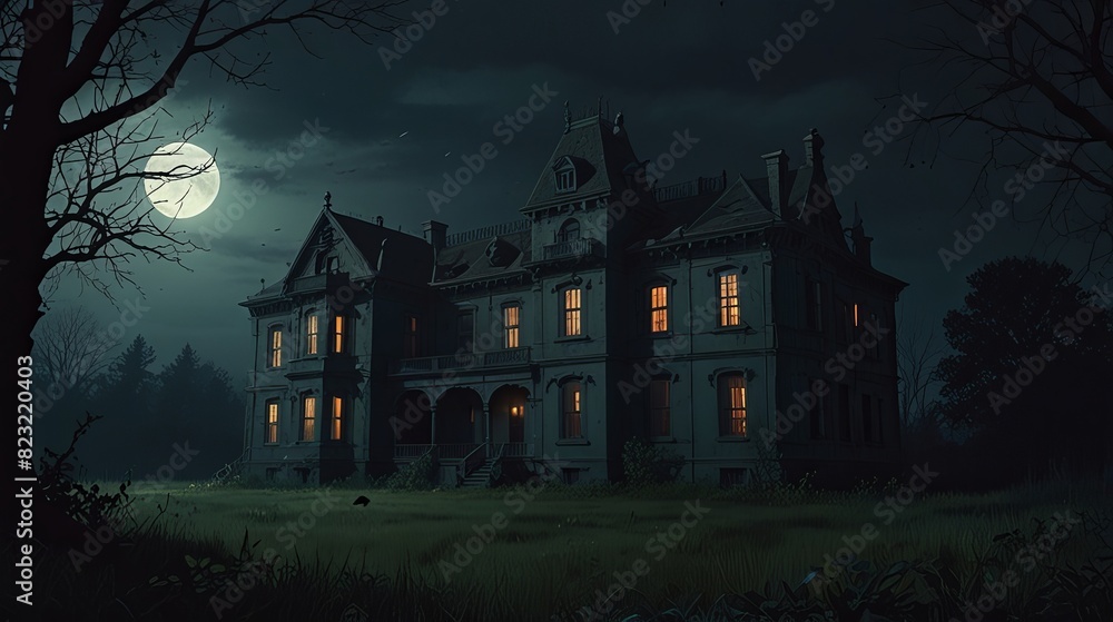 concept of haunted asylum ,Mansion, moonlight ,night scene ,ai generated concept of haunted asylum ,Mansion, moonlight ,night scene ,ai generated