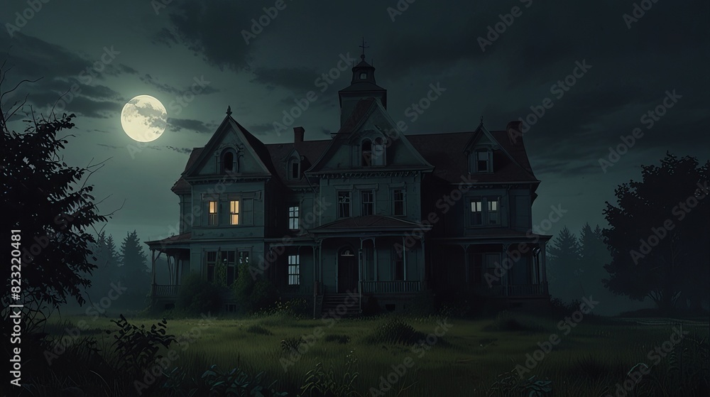 concept of haunted asylum ,Mansion, moonlight ,night scene ,ai generated concept of haunted asylum ,Mansion, moonlight ,night scene ,ai generated