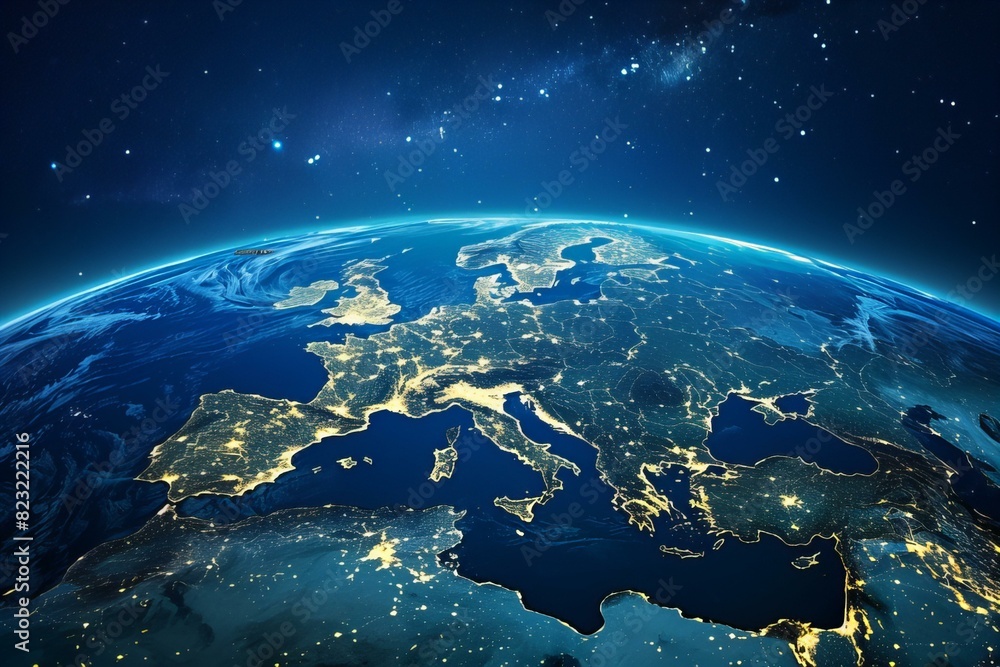 Planet covered in bright city lights Planet covered in bright city lights