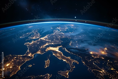 Europe and moon lights night earth view photo