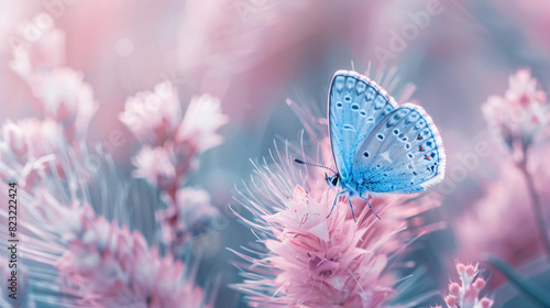 A gentle blue butterfly on a fluffy pink flower  © Fauzia