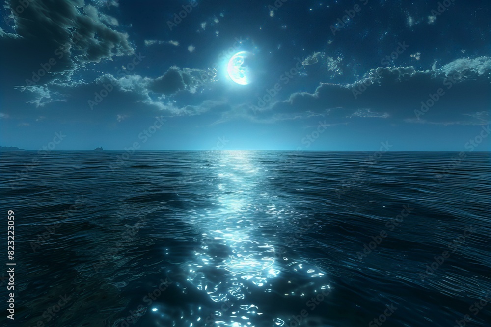 Moon reflecting on vast ocean water