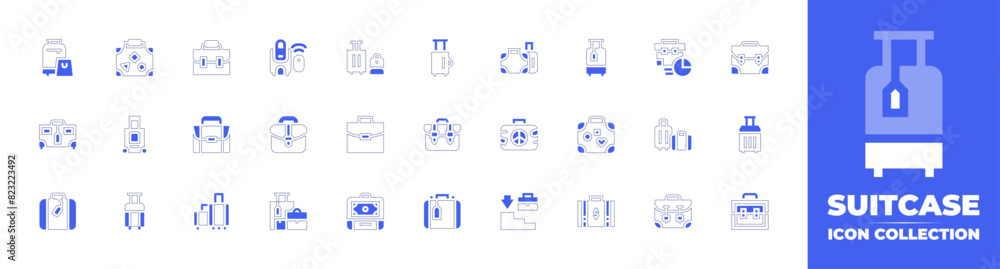 Suitcase icon collection. Duotone style line stroke and bold. Vector illustration. Containing luggage, suitcase, briefcase, bagagge, travelling.