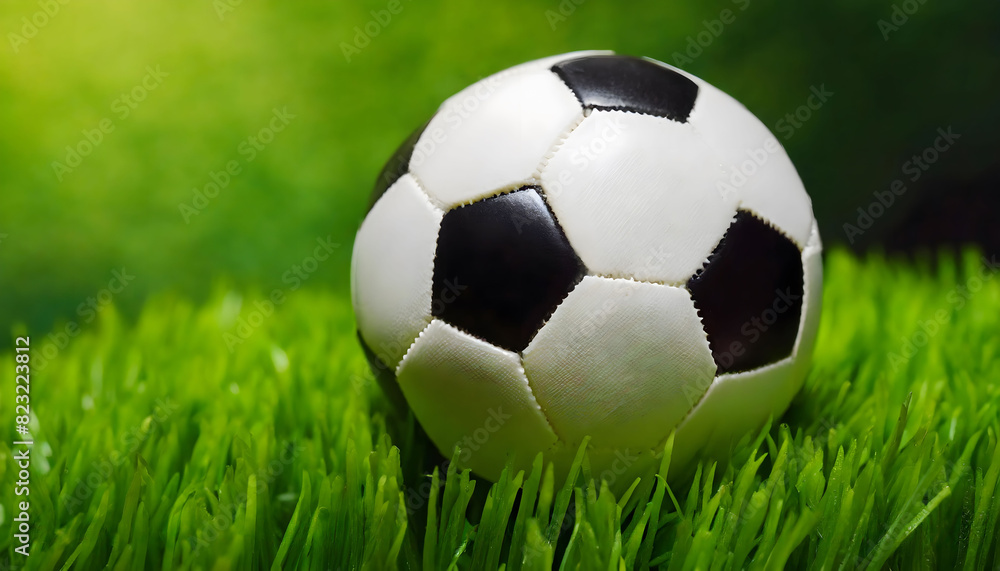 Soccer Ball Resting on Lush Green Field. Generative AI Soccer Ball Resting on Lush Green Field. Generative AI