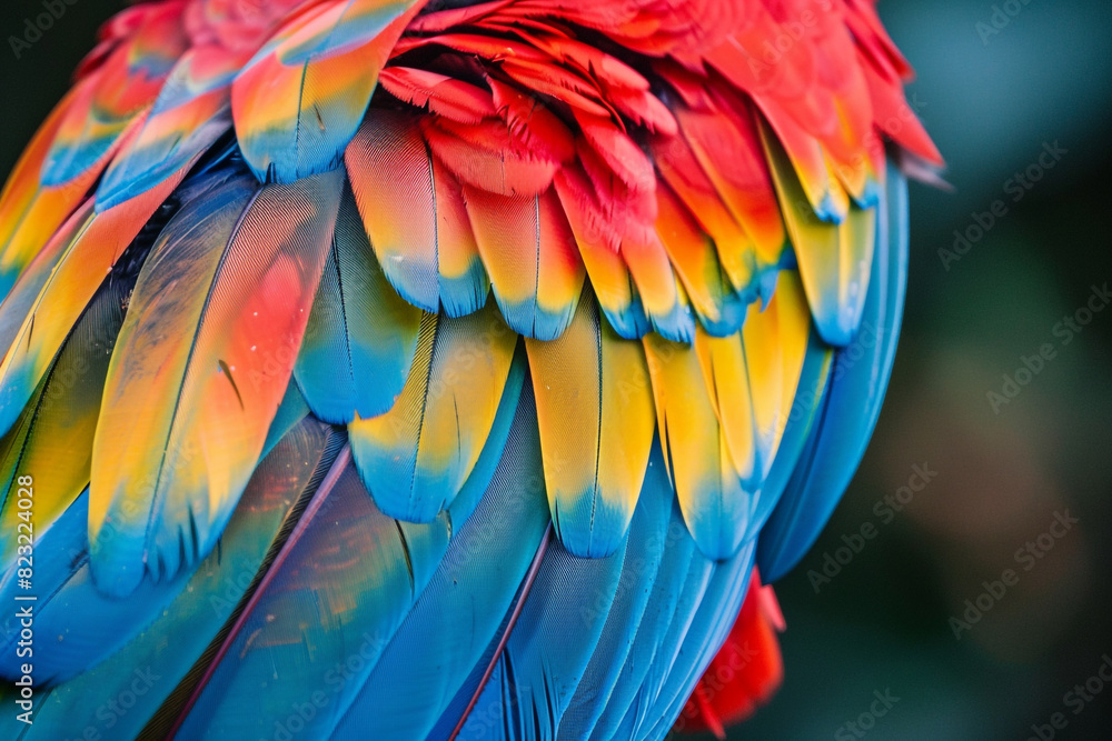 Vibrant Macaw Feather Detail - A Symphony of Colors in Nature Vibrant Macaw Feather Detail - A Symphony of Colors in Nature