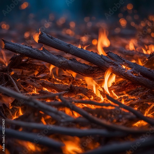 wood buring by the small flames photo