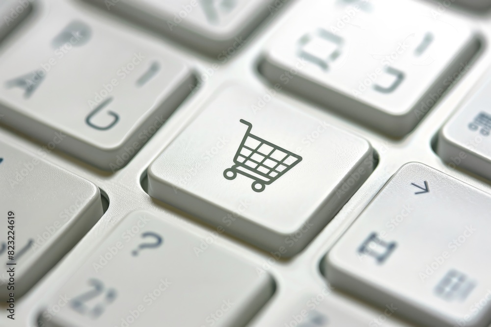 Shopping Cart Icon on Keyboard Highlighting Ecommerce Security Shopping Cart Icon on Keyboard Highlighting Ecommerce Security