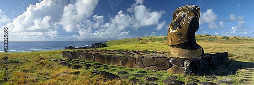 Rapa Nui's Stone Giants Japanese Historians Contemplate Easter Island's Silent Statues Reflecting Ahu Tongariki's Reverence Ancestors Guardianship of Land Unveiling Spiritual Connection Between Rapa N photo