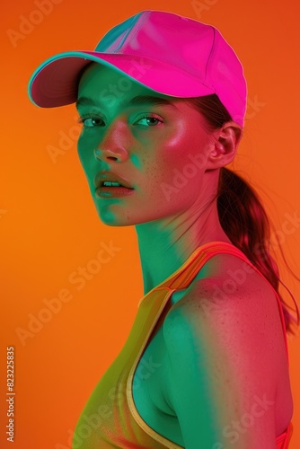A sporty woman is wearing a...