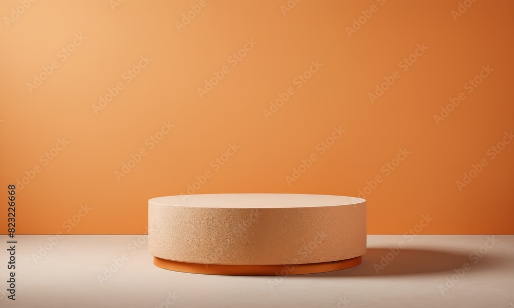 Beige product podium with an orange base on a cream floor Beige product podium with an orange base on a cream floor