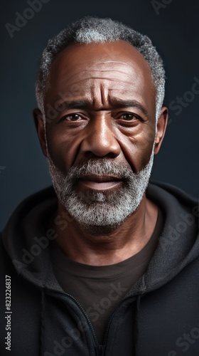 Olive background sad black American independent powerful man. Portrait of older mid-aged person beautiful bad mood expression overstressed overwhelmed concept blank empty