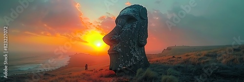 Rapa Nui's Stone Giants Japanese Historians Contemplate Easter Island's Silent Statues Reflecting Ahu Tongariki's Reverence Ancestors Guardianship of Land Unveiling Spiritual Connection Between Rapa N photo