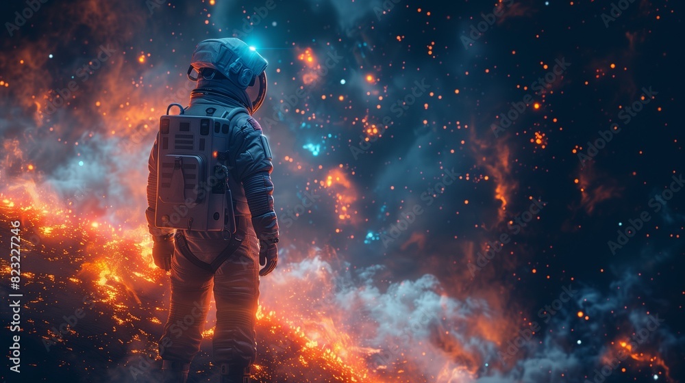AI generated illustration of an astronaut in a space suit in the outer space