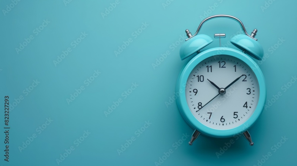 Blue alarm clock surrounded by a blue background. Summer concept of time and waking up. Copy space. Blue alarm clock surrounded by a blue background. Summer concept of time and waking up. Copy space.