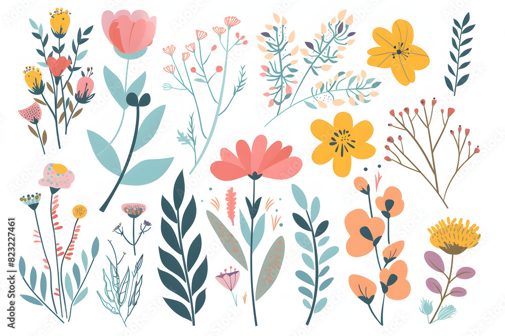 Spring Illustration Elements with Flowers and Plants. Spring Illustration Elements with Flowers and Plants.