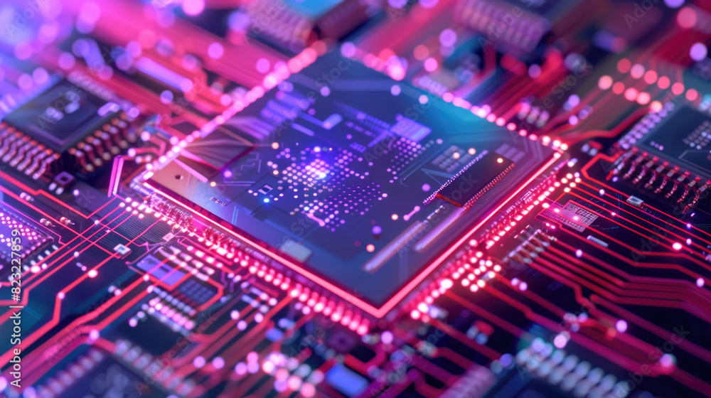 Detailed close-up view of a computer circuit board showing intricate patterns and components Detailed close-up view of a computer circuit board showing intricate patterns and components