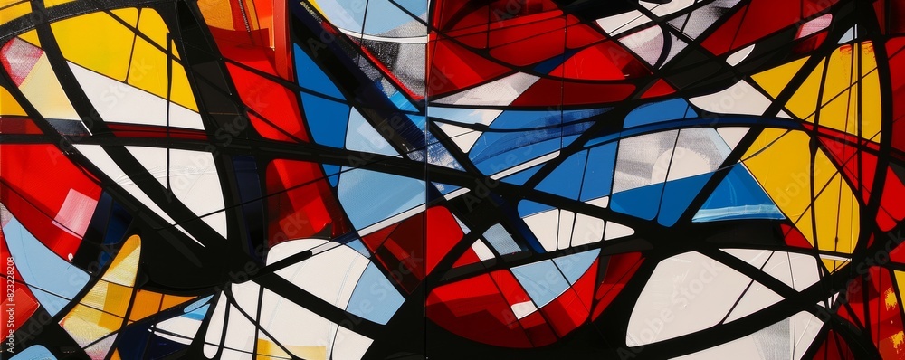 Fototapeta premium Vibrant Intersections: Abstract Art with Dynamic Lines and Bold Color Blocks