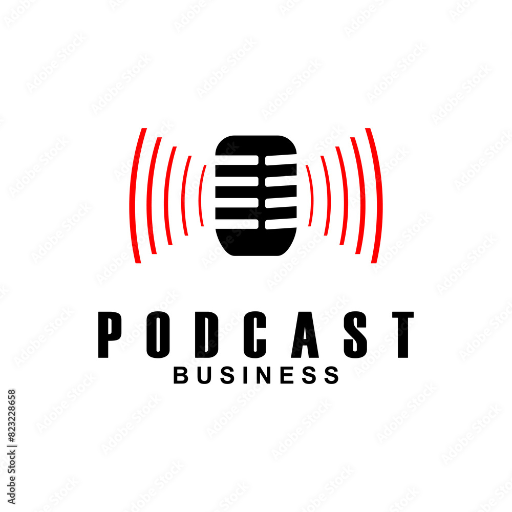 Podcast with microphone. Unique business podcast logo emblem design template. Podcast with microphone. Unique business podcast logo emblem design template.