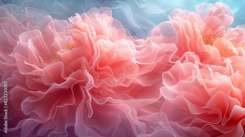 A stunning display of elegant pink flowers with delicate, layered petals. The soft colors and intricate details evoke feelings of romance and serenity. Copy soace.