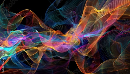 Harmony in Motion - Abstract Digital Art with Dynamic Lines and Vivid Colors Inspired by Music Visualizations © Preyanuch