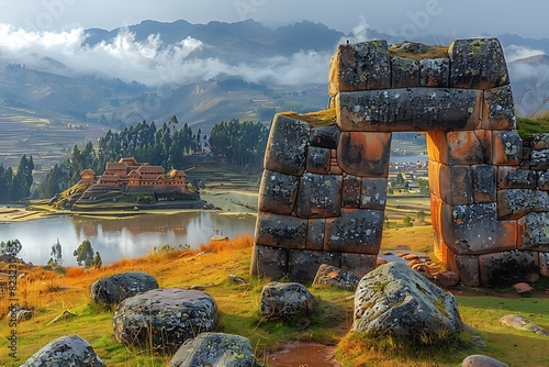 Sacsayhuamn's Inca Legacy Italian Scholars Study Peru's Monumental Ruins Contemplating Ritual Ceremonial Functions of Sacsayhuamn Reflecting Spiritual Connection Between Inca Civilization Andean Lands photo