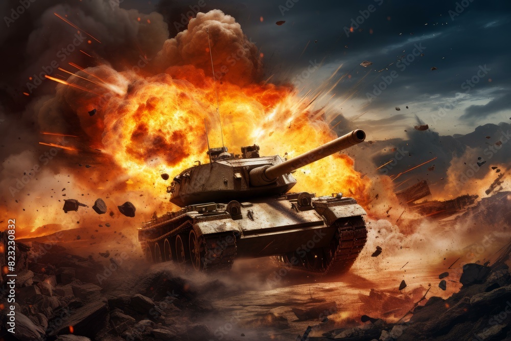 Enormous Tank fire explosion war. City violence. Generate Ai Enormous Tank fire explosion war. City violence. Generate Ai