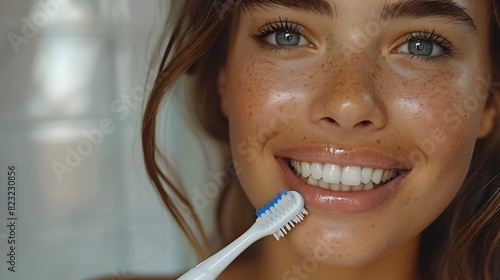 Morning Ritual of Invigorating Oral Care A Woman Brushing Teeth with an Electric Toothbrush