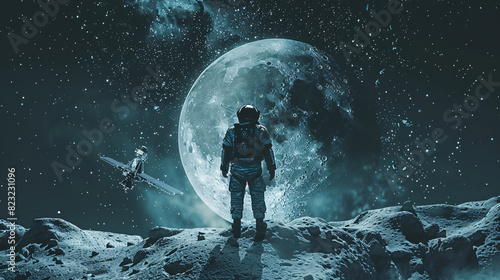 Sketch of a child in a spacesuit floating in outer space, surrounded by stars and planets photo