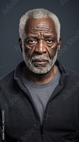 Silver background sad black American independent powerful man. Portrait of older mid-aged person beautiful bad mood expression isolated 