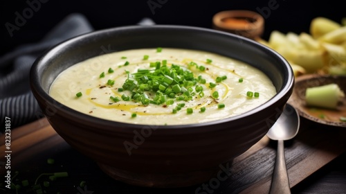 Creamy flavorful potato leek soup bowl