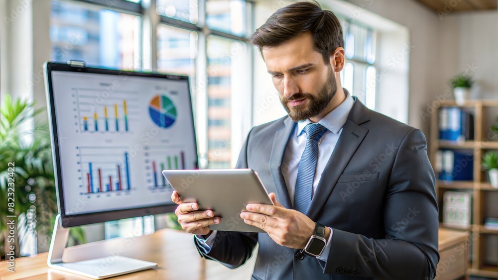 Marketing Specialist with Presentation Software: A marketing specialist using presentation software on a tablet, highlighting digital marketing tools.
Marketing Specialist with Presentation Software: A marketing specialist using presentation software on a tablet, highlighting digital marketing tools.