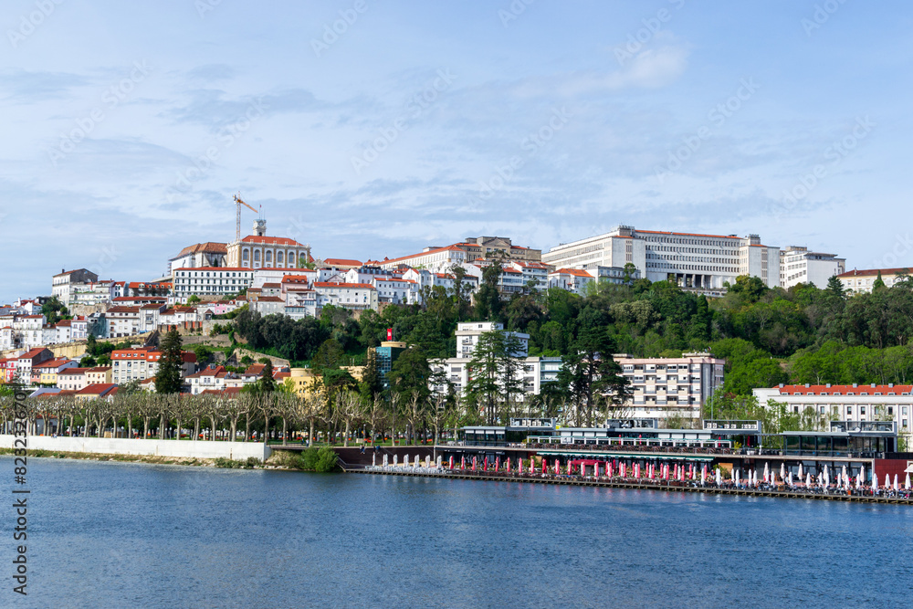 Panorama of the city of Coimbra in Portugal. View of the center and the Mondego River. Cityscape.
