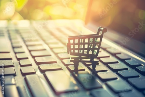 Shopping Cart on Keyboard Highlighting Secure Online Shopping