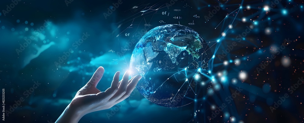 Hand Touching Digital Earth with Global Network Stock Photo | Adobe Stock