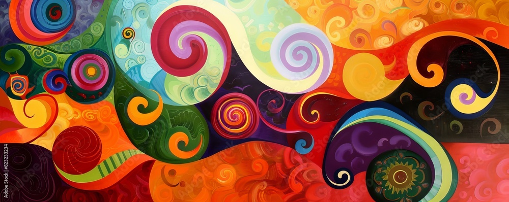 Energetic Vibrations - Abstract Artwork with Swirling Patterns and Bright Hues Sparking Dynamism and Movement