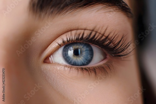 Close up macro of a female eye. Natural make up. Beauty spa.