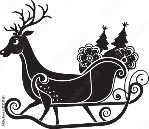 sleigh with reindeer illustration isolated on white background 