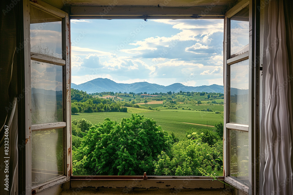 View from the window of the beautiful green landscape View from the window of the beautiful green landscape