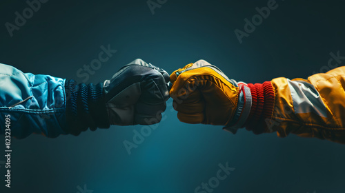 fist bump of two race car drivers gloved hands