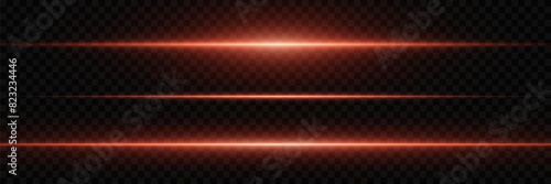 Red glowing lines. A beam of light and speed. On a transparent background.