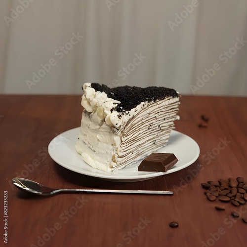 chocolate cake on the table ,dessert delicious , bean , coffee