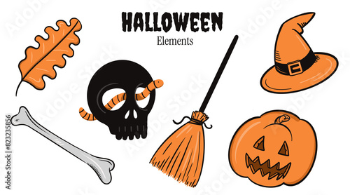 Quadro su tela Elementos Halloween en color naranja y negro con fondo transparente