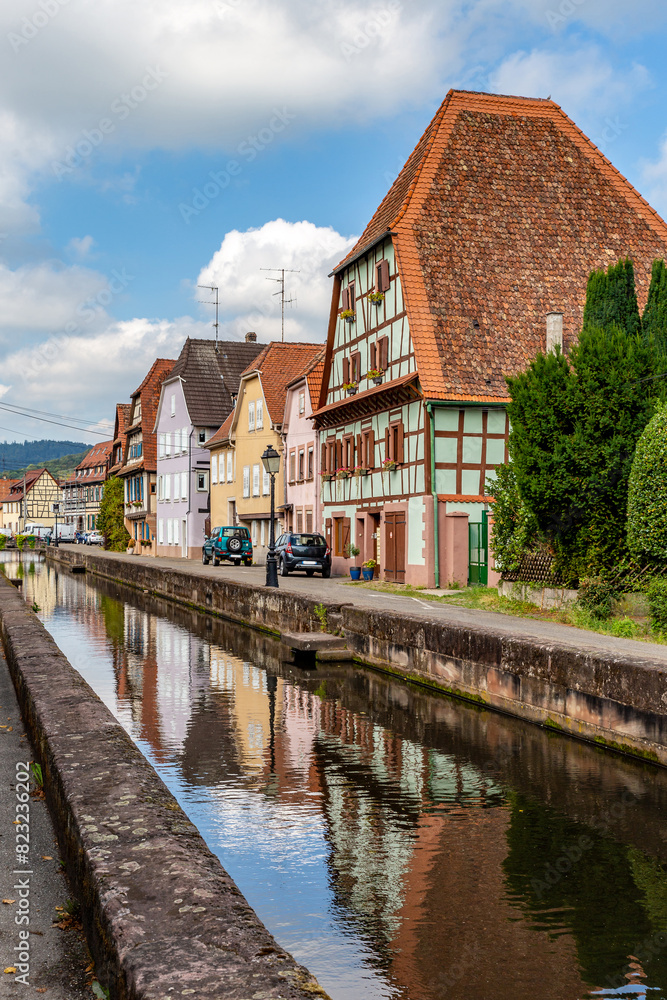 Picturesque Row of Timbered Houses along the Canal in the Old Town Wissembourg, France, Europe