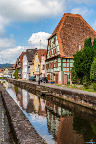 Picturesque Row of Timbered Houses along the Canal in the Old Town Wissembourg, France, Europe