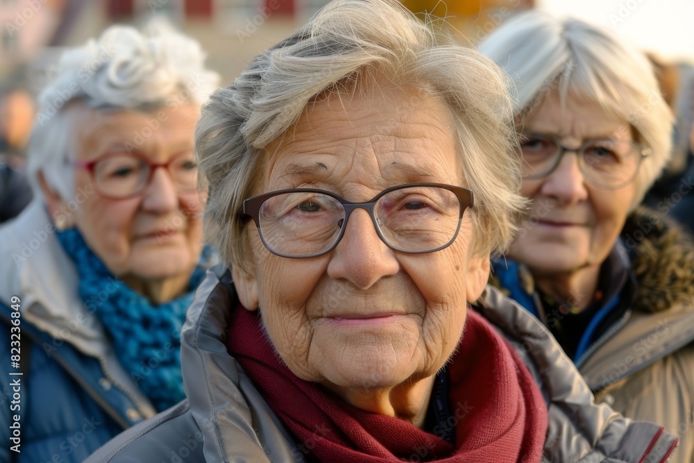 Portrait of an elderly woman with glasses on the background of the street Portrait of an elderly woman with glasses on the background of the street