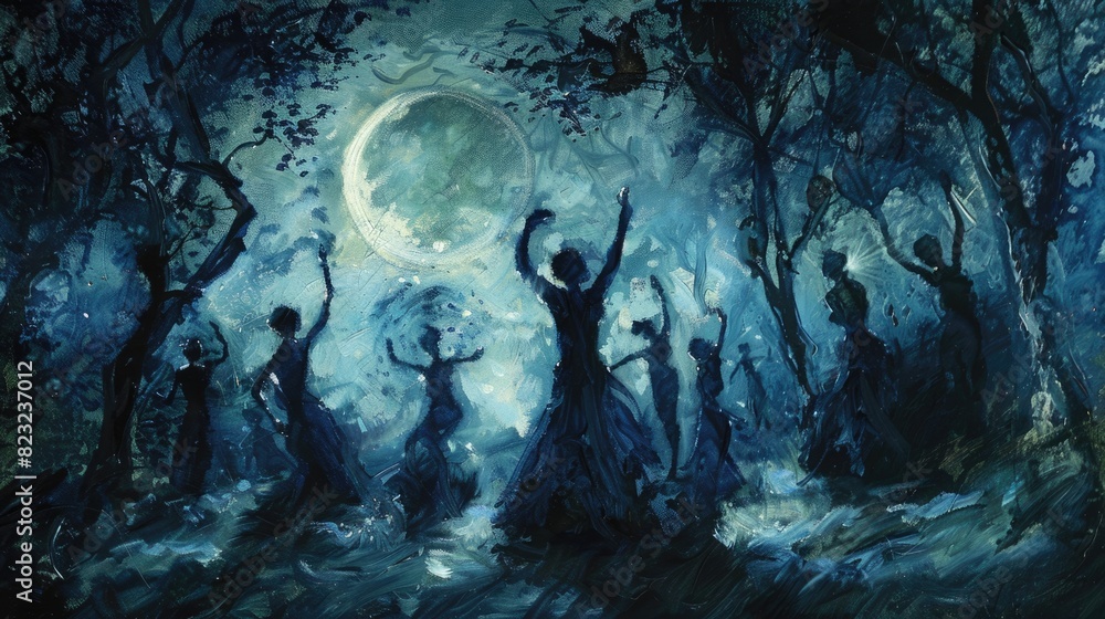 Ethereal Moonlit Dance in Mystical Forest Glade Ethereal Moonlit Dance in Mystical Forest Glade