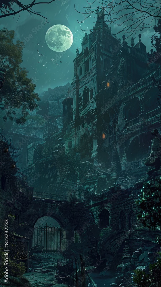 Haunting Melody Echoing Through Abandoned Gothic Mansion Under Moonlit Skies Haunting Melody Echoing Through Abandoned Gothic Mansion Under Moonlit Skies