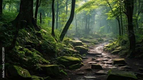 Dense foliage amidst forest background